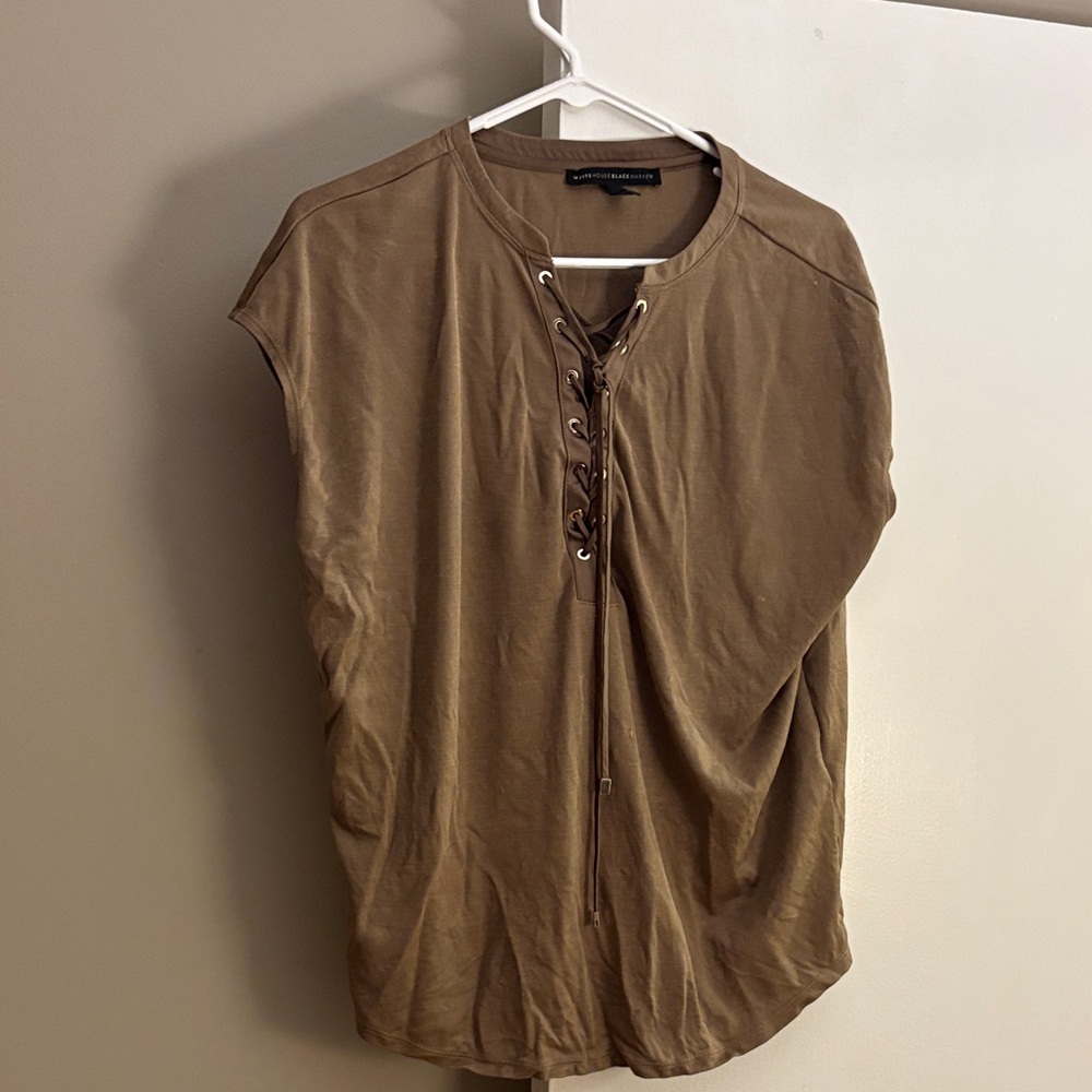 Casual Brown Lace-Up Women's Top